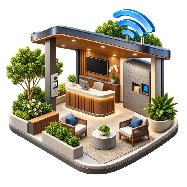 Sobha Chikkagubbi resident help desk with communication counter and parcel service area