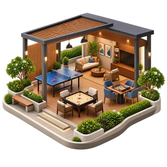 Sobha Chikkagubbi indoor games room with recreation tables and informal seating